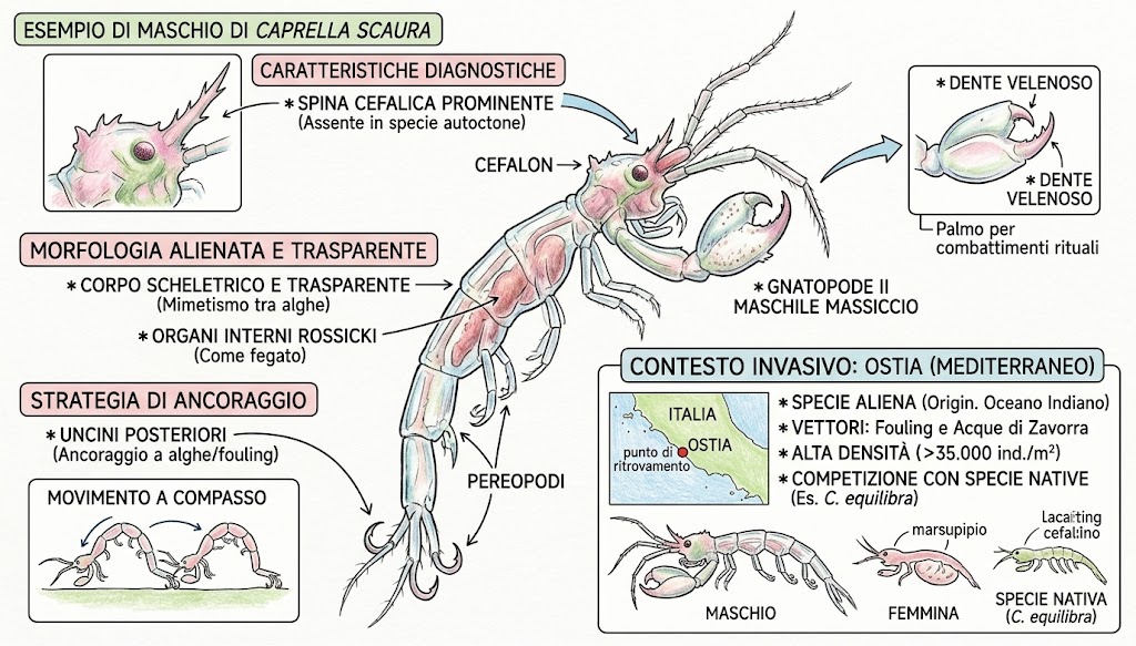 Un alieno fra le alghe: il successo invasivo di Caprella scaura